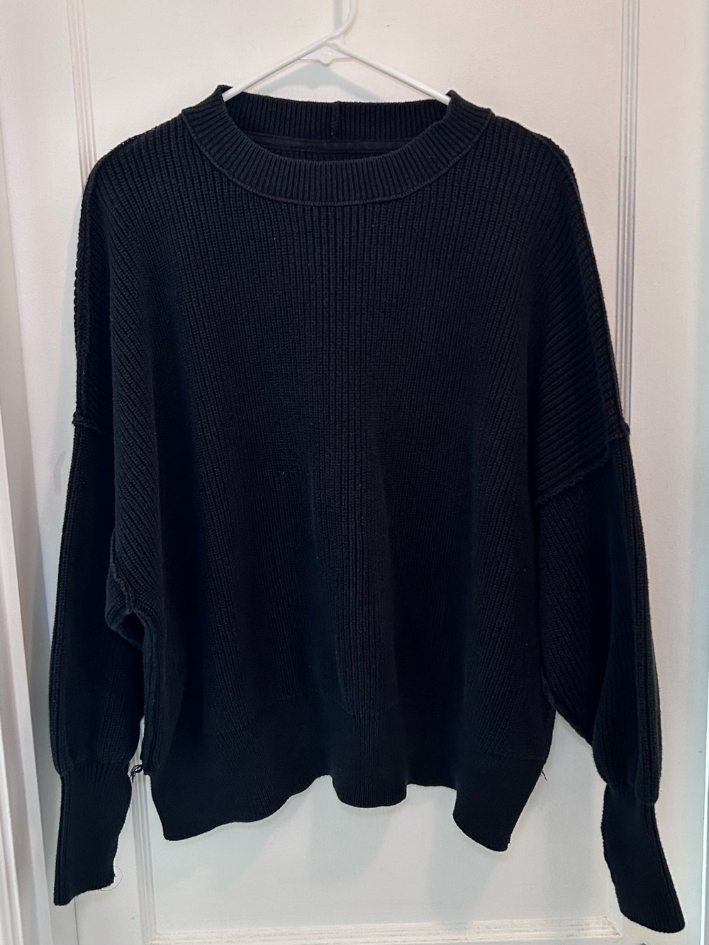 Aerie Black Knit Pullover Crewneck Oversized Cotton Sweatshirt Womens L